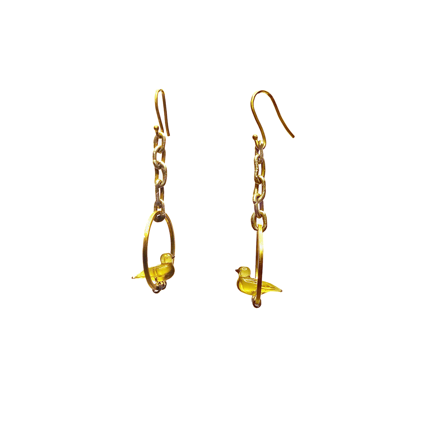 18K Smoky Quartz Dove Intaglio Earrings