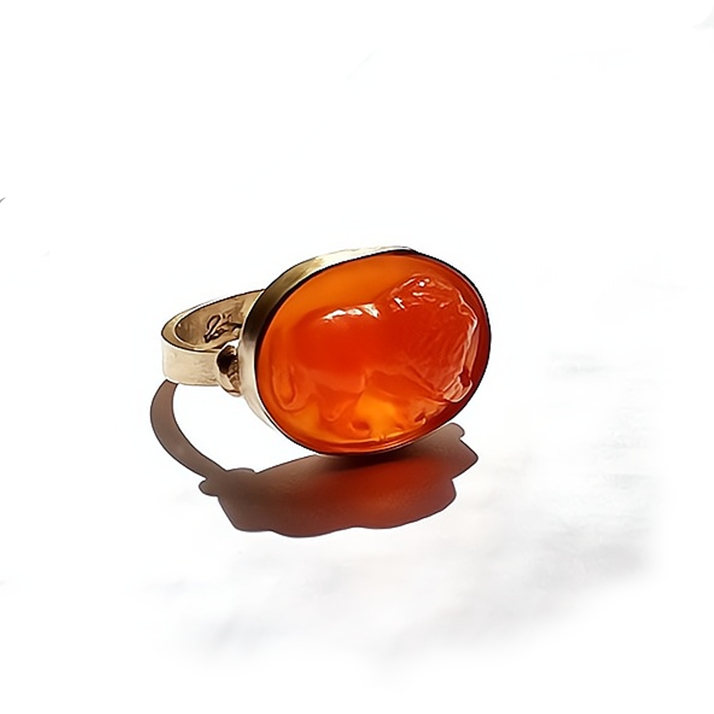 18K Carnelian Intaglio Lion Ring