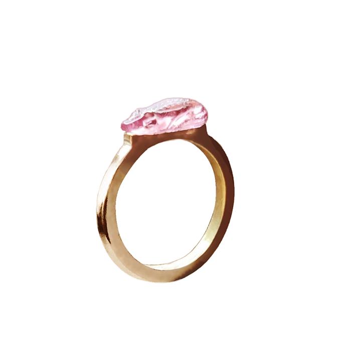 18K Pink Tourmaline Gator Intaglio Ring