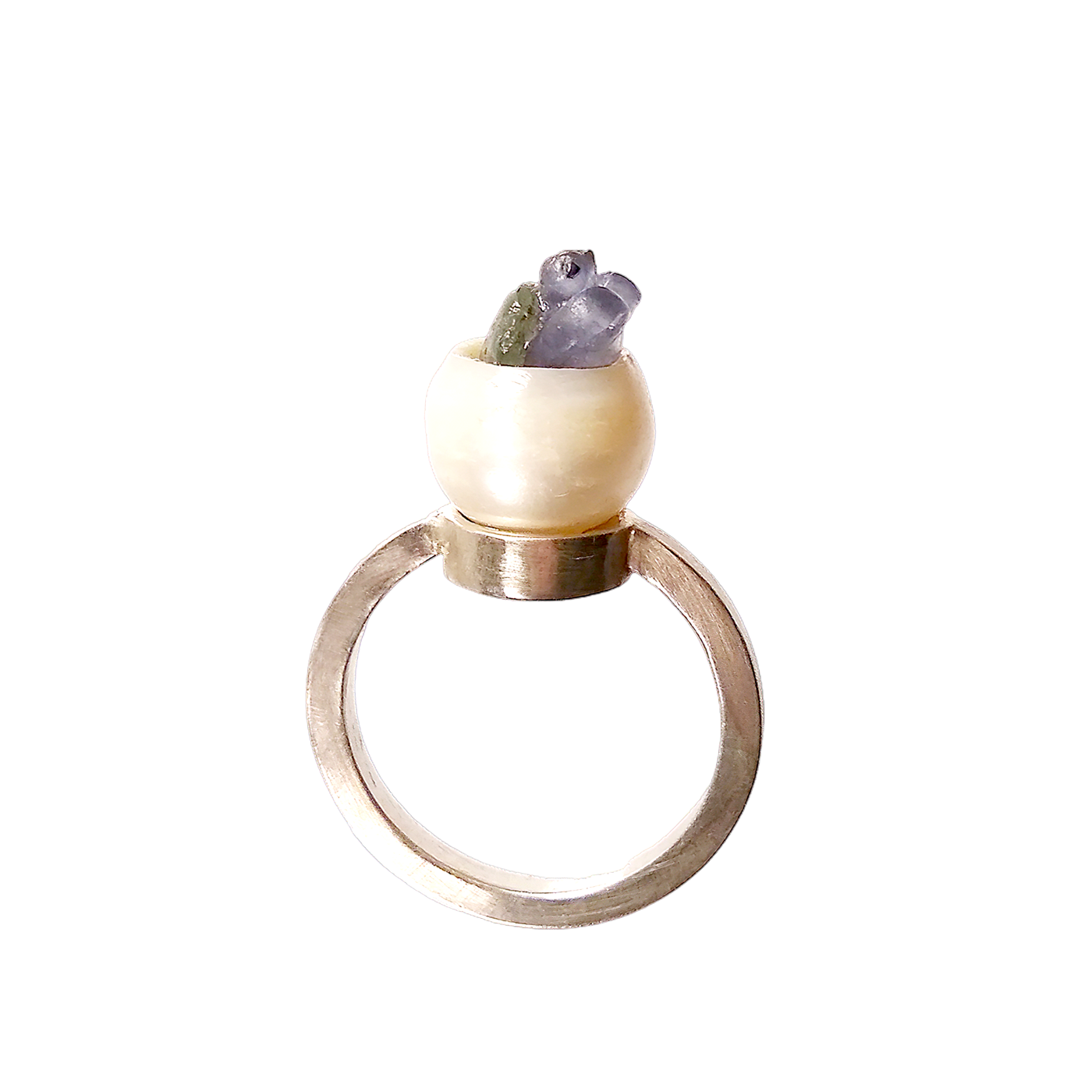 Pearl Sapphire Emerald Turtle Intaglio Ring