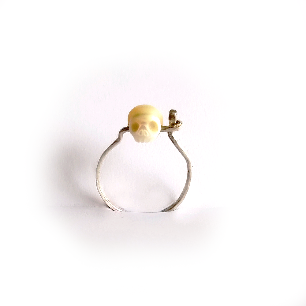 Silver Pearl Skull Ring
