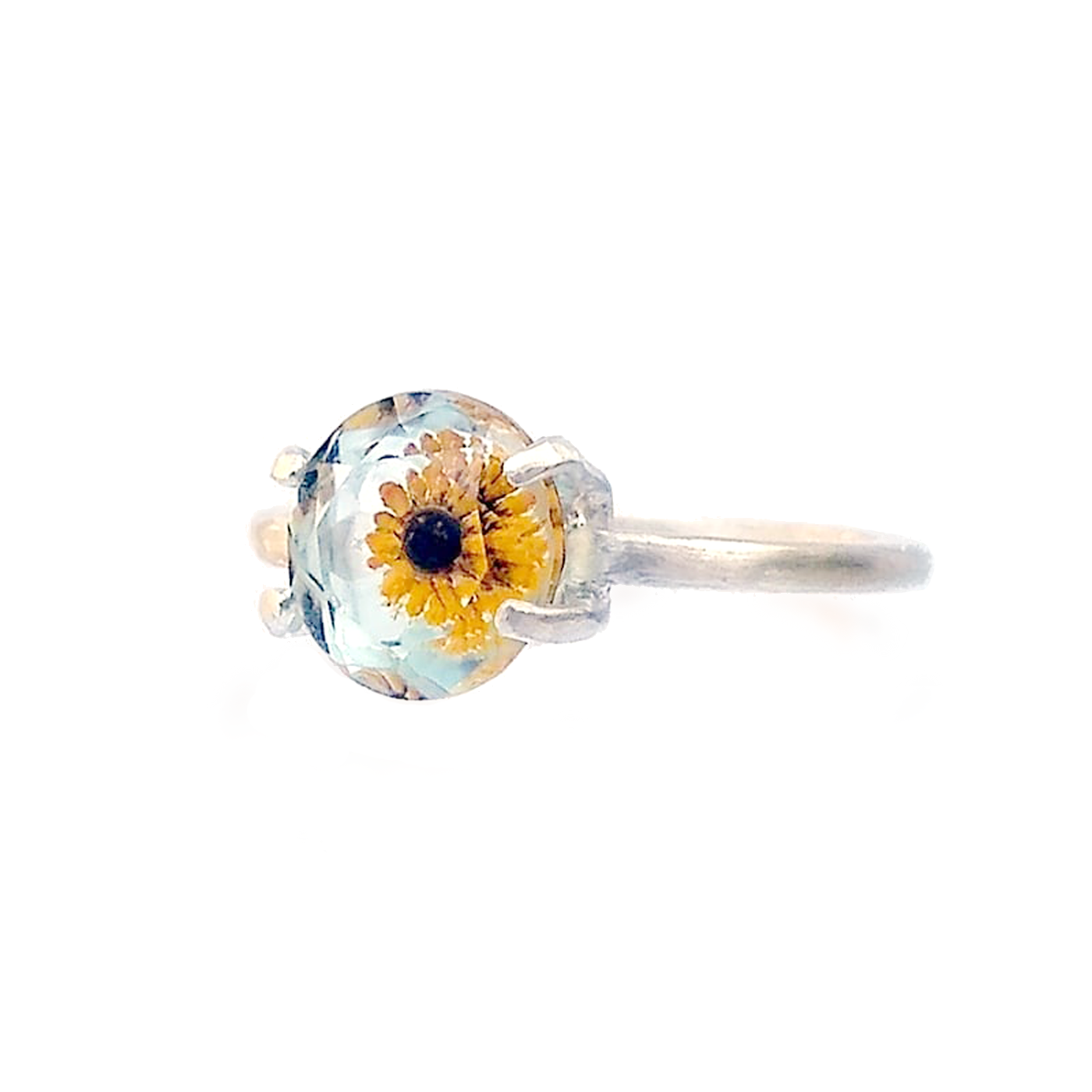 Reverse Intaglio Topaz Flower Ring