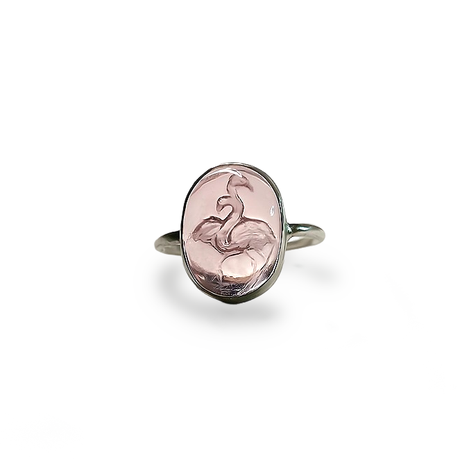 Rose Quartz Flamingo Reverse Intaglio Ring