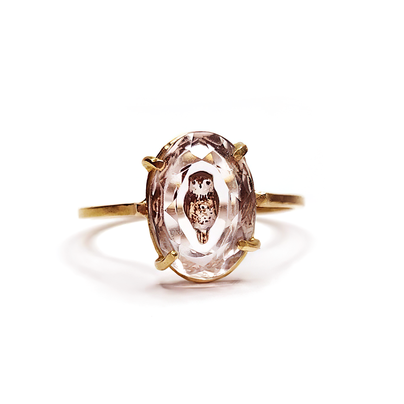 Reverse Intaglio Little Owl Ring
