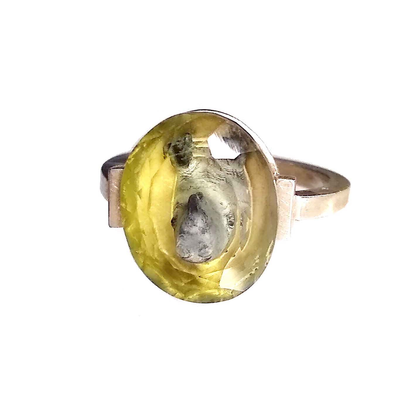 Rhinoceros Yellow Quartz Reverse Intaglio Ring